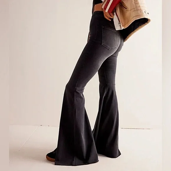 Free People Just Float On Flare Bell Bottom Jean Pant Black - Picture 2 of 8